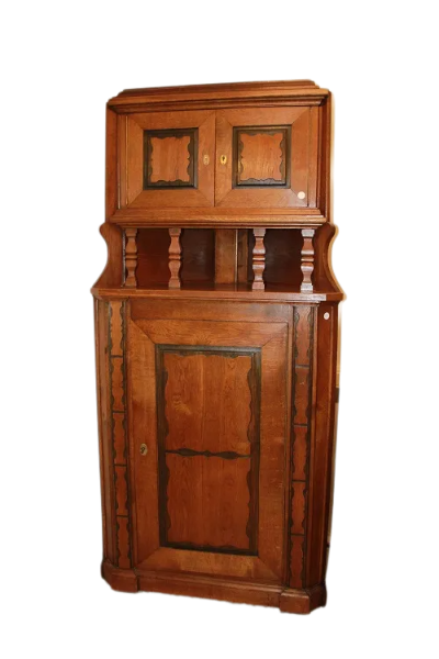 Grande encoignure italienne du 19ème siècle en bois de chêne à 3 portes