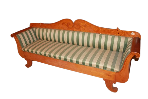 Sofa from Northern Europe 1800s Birch Wood Biedermeier Style with Carved Motifs