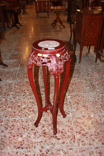Chinese plant stand from the 1900s, carved wooden with marble top
