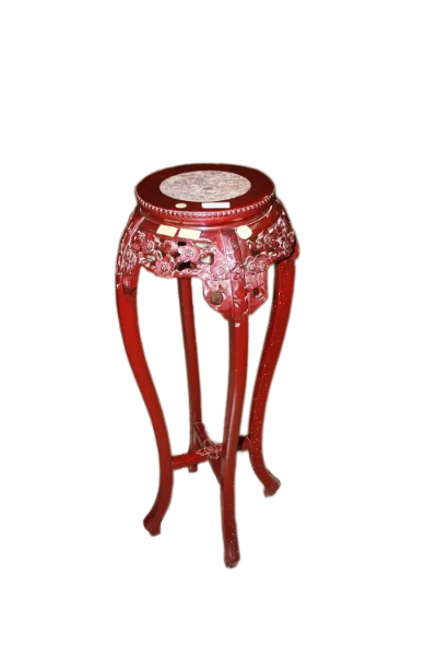 Table porte-plantes chinoise des années 1900 en bois sculpté avec dessus en marbre