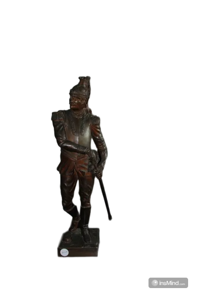 Scultura francese del 1800 in bronzo Soldato Ufficiale Cavalleggero Dragone Firmata