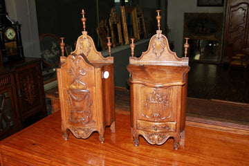 Pair of Small French Spice Holders from the Late 1800s, Provencal Style in Walnut Wood
