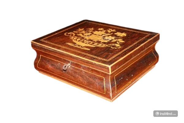 Kleine französische Intarsienbox aus Rosenholz, Mitte 1800, im Stil von Karl X