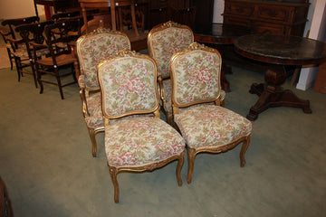 Salotto Gruppo di 2 poltrone e 2 sedie Stile Luigi XV in legno dorato foglia oro