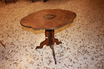 French Side Table in Louis XV Style with Inlays and Bronze Ornaments from the 1800s