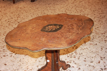 French Side Table in Louis XV Style with Inlays and Bronze Ornaments from the 1800s