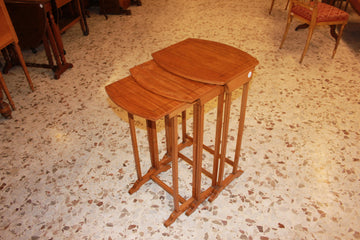 Set of three French side tables from the late 1800s in blond mahogany wood