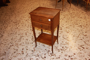 Rustic French cherry wood side table from the late 1800s with drawers