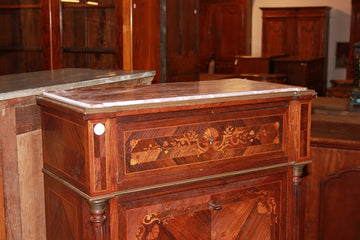 Napoleon III style inlaid secretaire desk chest with marble and bronze from the 1800s