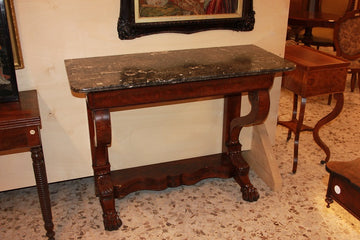 French Empire-style mahogany console table from the 1800s with black marble top