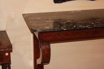 French Empire-style mahogany console table from the 1800s with black marble top