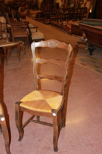 Set of 18 Provençal Walnut Wood Chairs with Rush Seats