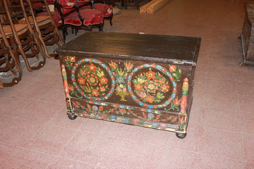 19th Century Italian Tyrolean Painted Lacquered chest with Floral Motifs