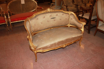 French Louis XV Style Gilded Wood Living Room Set from the Mid-19th Century: 2 Armchairs, 1 Sofa