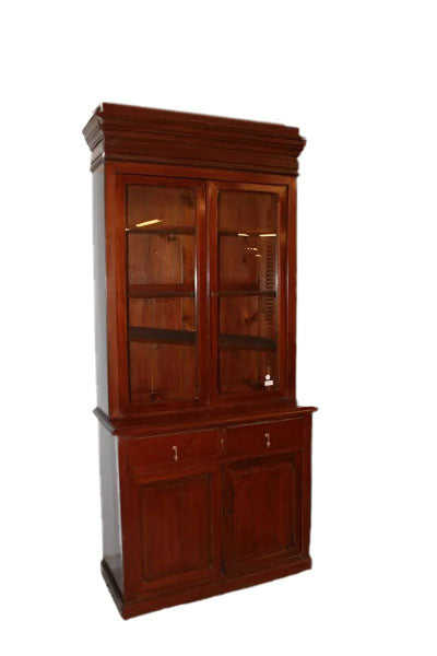 Credenza Libreria Italiana del 1800 in Legno di Abete tinto noce
