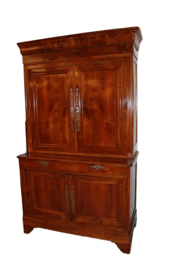 Credenza Doppio Corpo Francese in Legno di Noce del 1800 4 Ante