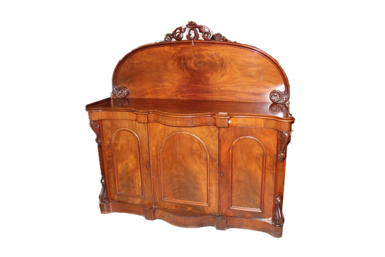 Credenza Sideboard Inglese del 1800 In Legno di Mogano con Alzatina Intagliata