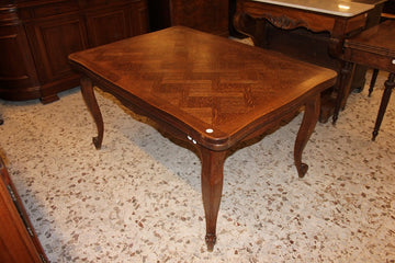 Rectangular French Oak Table from the 1800s with Parqueted Top