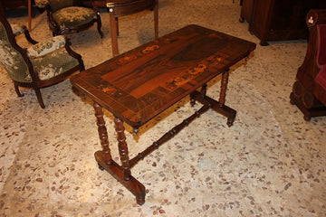 Rectangular English Walnut and Walnut Root Inlaid side Table from the 1800s