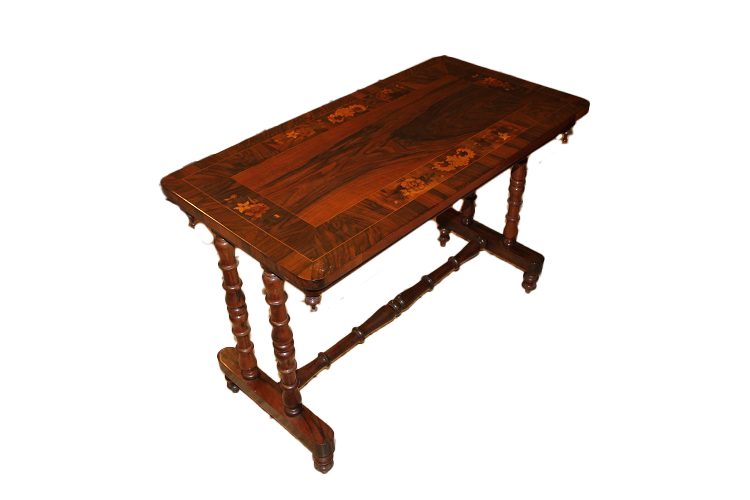 petite table de salon rectangulaire anglaise du XIXe siècle en noyer et en noyer avec incrustations