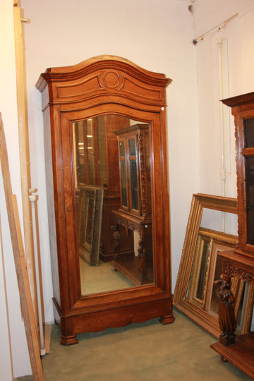 French Louis Philippe Style Walnut Single Door Wardrobe with Mirror from the 1800s