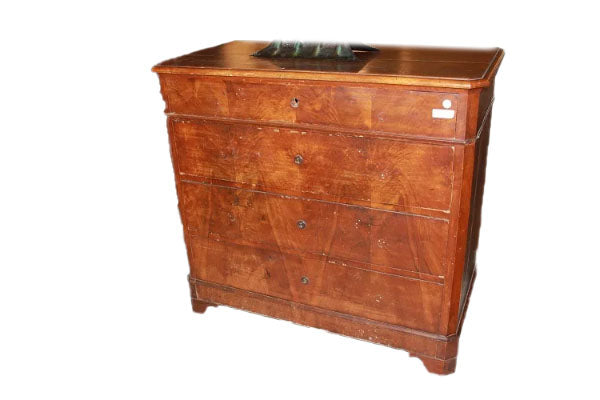 Cassettone Luigi Filippo in noce del 1800 a 4 cassetti