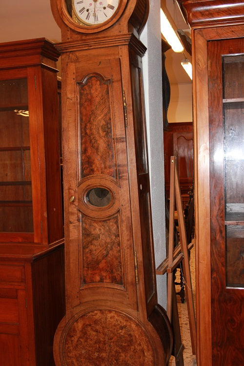 Antique French column clock from the 1700s Provençal style in Walnut W