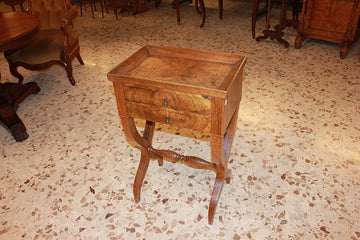 Antique French Sewing Table in Walnut Wood with Tray Top 1800