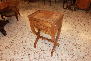 Antique French Sewing Table in Walnut Wood with Tray Top 1800