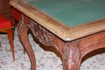 Table bureau avec plateau en cuir en bois de chêne de style provençal, 1800