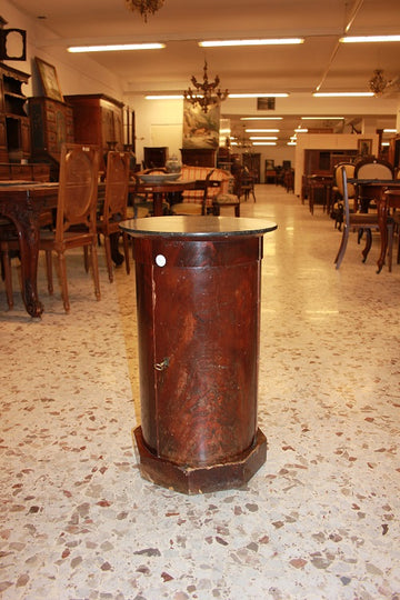 Cylinder Side Table with French Marble Top from the 1800s in Mahogany