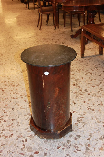 Cylinder Side Table with French Marble Top from the 1800s in Mahogany