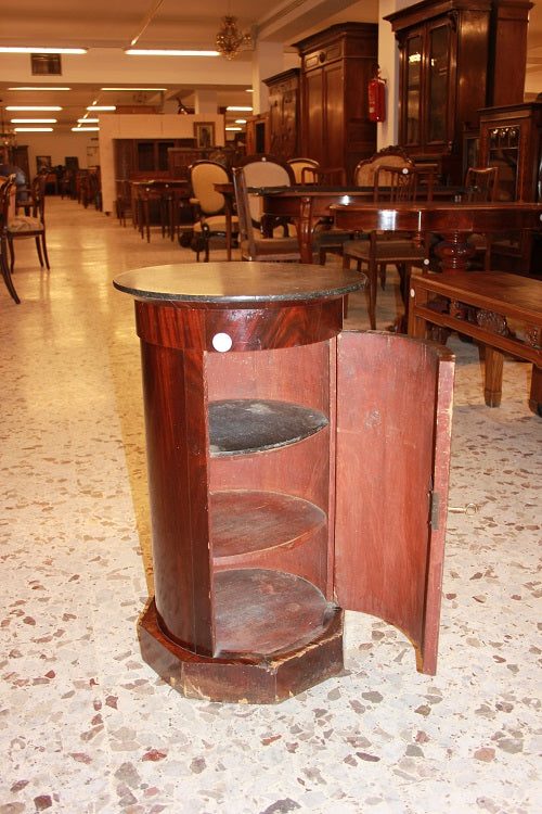Mobiletto Tavolino a Cilindro con Piano in Marmo Francese del 1800 in mogano