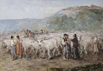 Olio su tela Gaetano Bocchetti (1888-1990) Raffigurante Pascolo con Personaggi