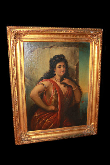 Grande huile sur toile française du 19ème siècle représentant un portrait 
