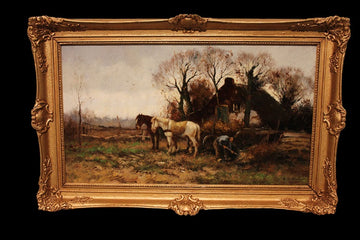 Huile sur toile représentant une scène rurale signée Cor Bouter 1888-1966 (C.Verschuur)