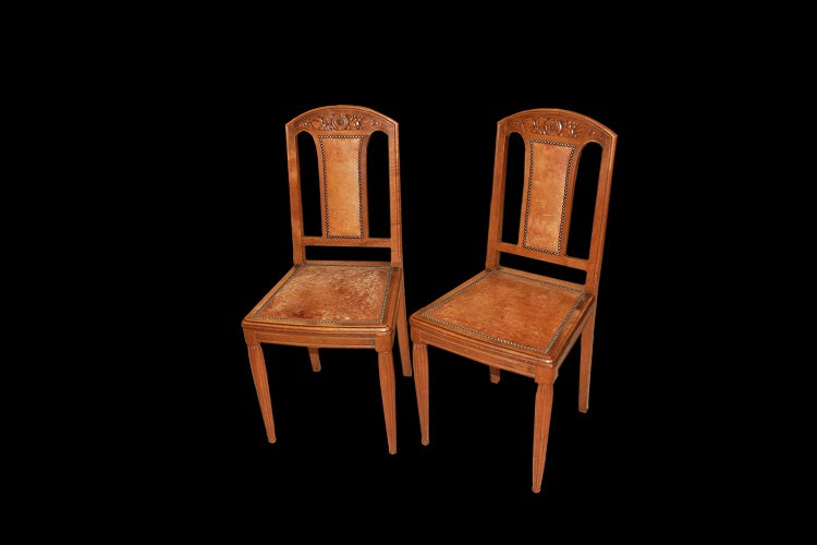 Gruppo di 6 sedie stile Liberty di inizio 1900 in legno di noce