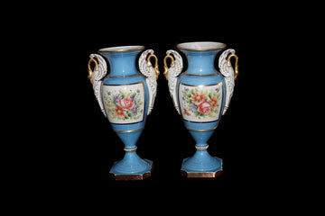 Coppia di piccoli vasi francesi in porcellana Vecchia Parigi del 1800 Azzurri