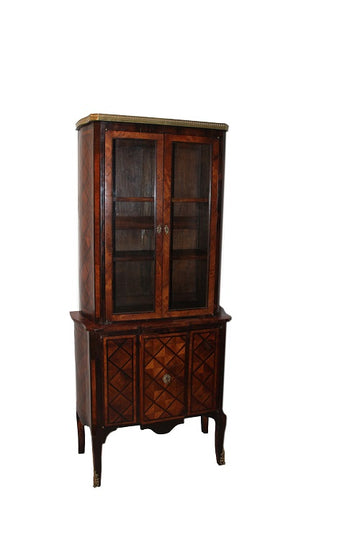 French Transition style Display Cabinet from 1800 with inlays and bronze applications