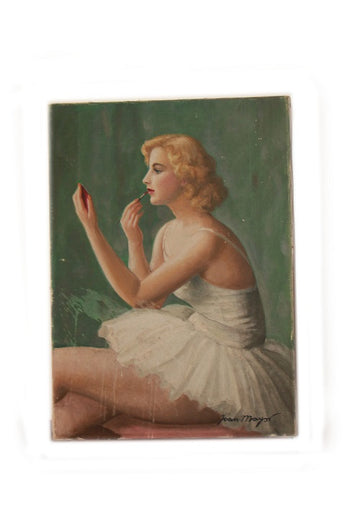 Petite huile sur toile du début des années 1900 représentant une danseuse en robe blanche