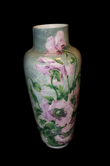 Grande vaso francese di inizio 1900 stile Liberty in porcellana decorata a motivo floreale