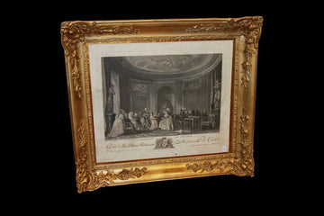 French Engraving from the 1800s depicting characters in an interior scene