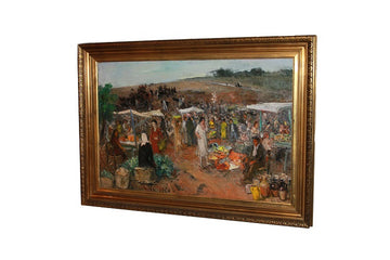 Huile sur toile du milieu du XXe siècle représentant un marché - Gaetano Bocchetti (1888 - 1990)