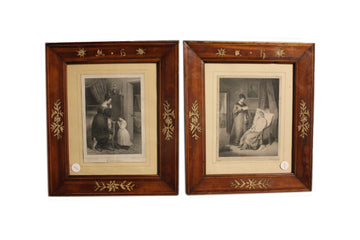 Pair of Late 1800s French Engravings Depicting Characters and Interior Scenes