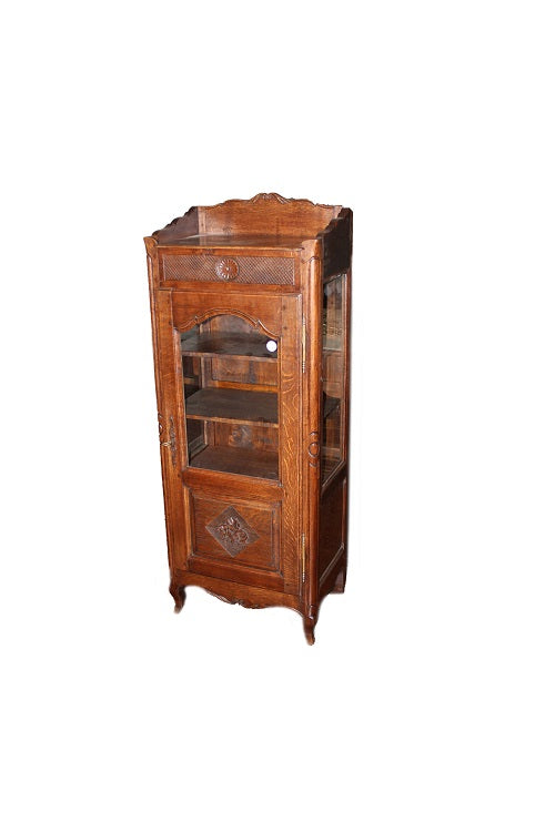 Piccola vetrina rustica francese del 1800 in legno di rovere