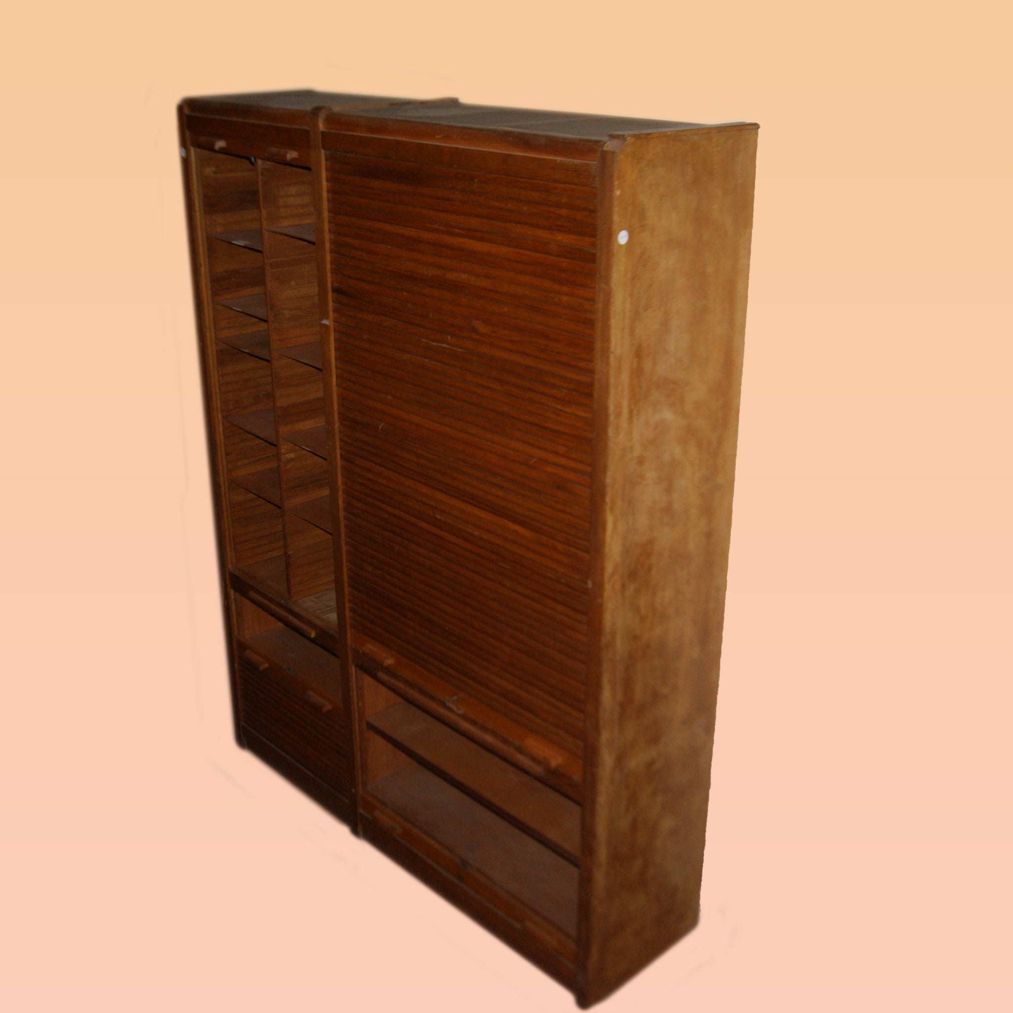 Large office shutter cabinet from 1900 in oak wood, 2 m high