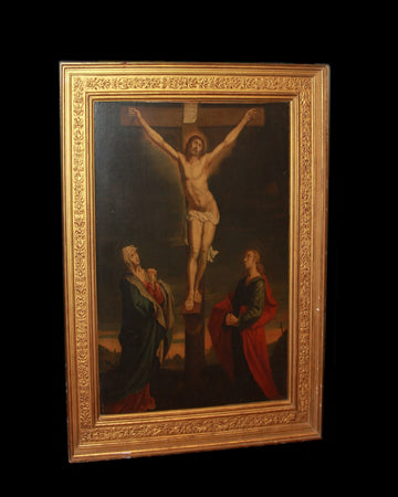 Huile sur toile française du XVIIIe siècle (1700) représentant la Crucifixion