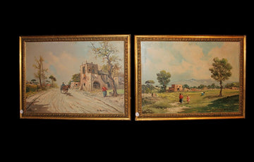 Paire d'huiles sur toile représentant des paysages ruraux - Augusto Radice (1913 - ?)