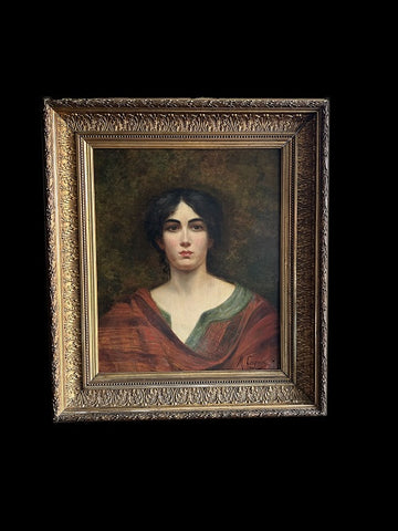 French oil on canvas from the 1800s depicting Portrait of a Young Lady