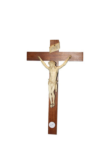 Crocifisso con Cristo in avorio del 1800 e croce in legno di Rovere